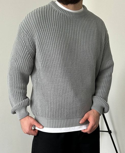 Мужской вязаный oversize свитер в сером цвете la155 фото