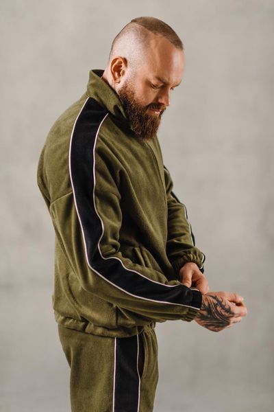 Чоловічий oversize флісовий костюм у кольорі хакі a0089kh фото