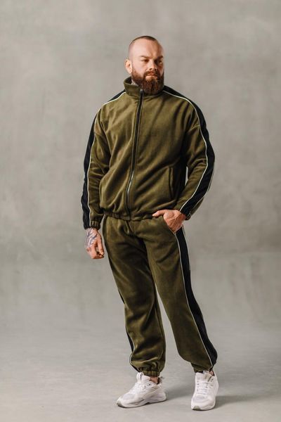 Чоловічий oversize флісовий костюм у кольорі хакі a0089kh фото