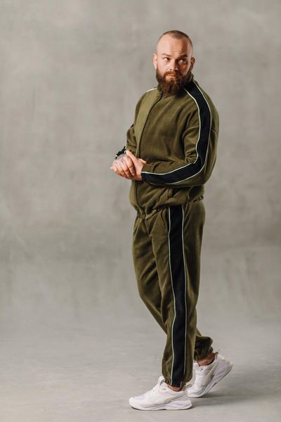 Чоловічий oversize флісовий костюм у кольорі хакі a0089kh фото