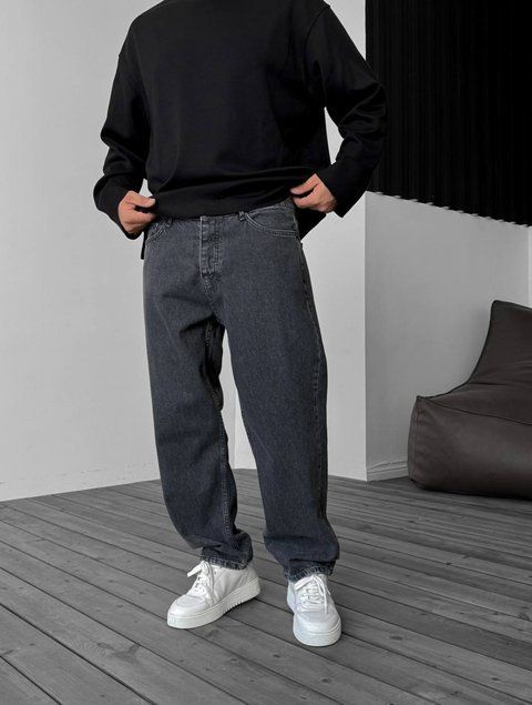 Мужские широкие джинсы Baggy в сером цвете bg-56-650 фото