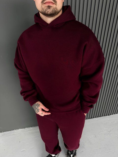 Чоловіче oversize худі у бордовому кольорі xu47 фото