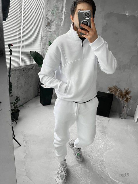 Чоловічий oversize костюм на флісі у білому кольорі pgt5n фото
