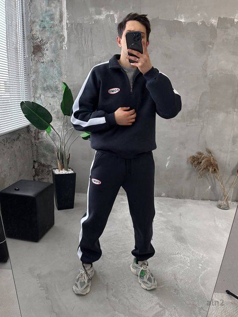 Чоловічий oversize костюм на флісі у графітовому кольорі aln2k фото