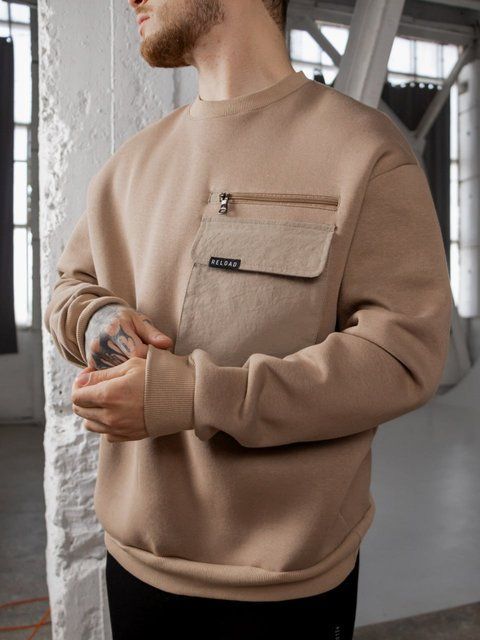 Чоловічий oversize світшот з начосом у бежевому кольорі 1001626000008 фото