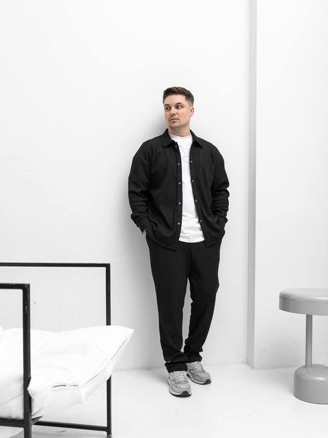 Мужской трикотажный oversize костюм в черном цвете rb17 фото