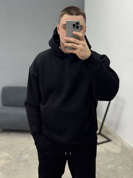 Чоловічий oversize спортивний костюм з начосом у чорному кольорі rd417k фото