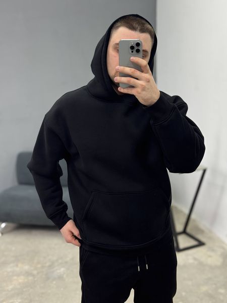 Чоловічий oversize спортивний костюм з начосом у чорному кольорі rd417k фото
