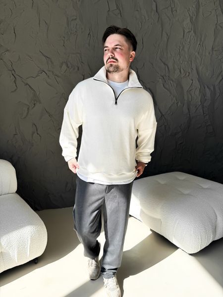 Чоловічий oversize светр на блискавці у білому кольорі sz3 фото