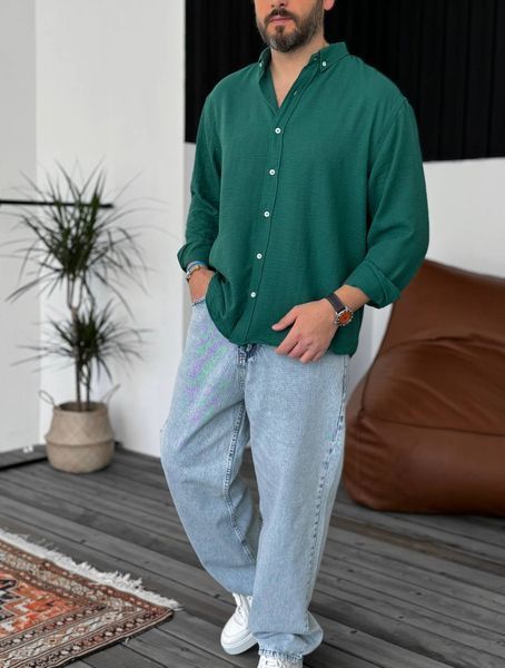 Мужская oversize рубашка в зеленом цвете gi896 фото