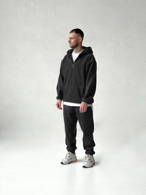 Мужской oversize флисовый костюм в черном цвете l00421 фото