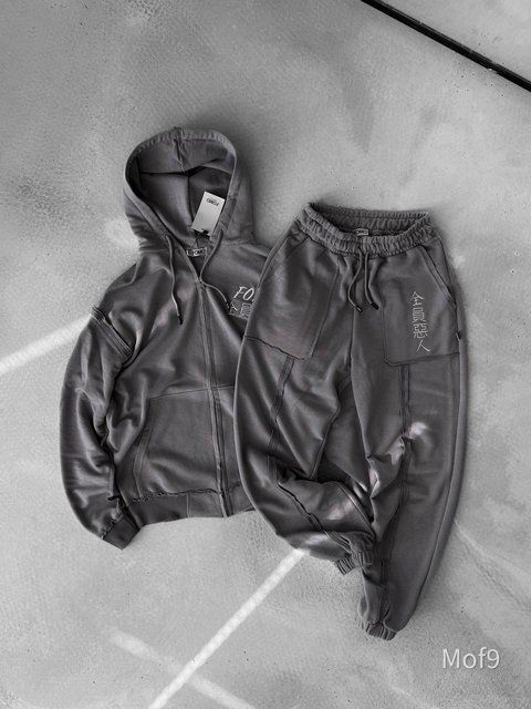 Мужской oversize спортивный костюм в темно-сером цвете mof9 фото