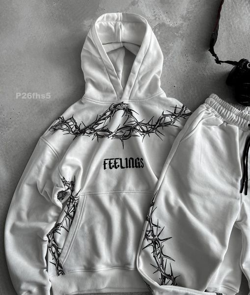 Мужской oversize костюм с принтом в белом цвете p26fhs5 фото