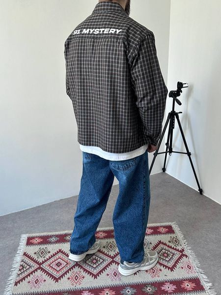 Мужская oversize рубашка в клетку в коричневом цвете vm913-S фото