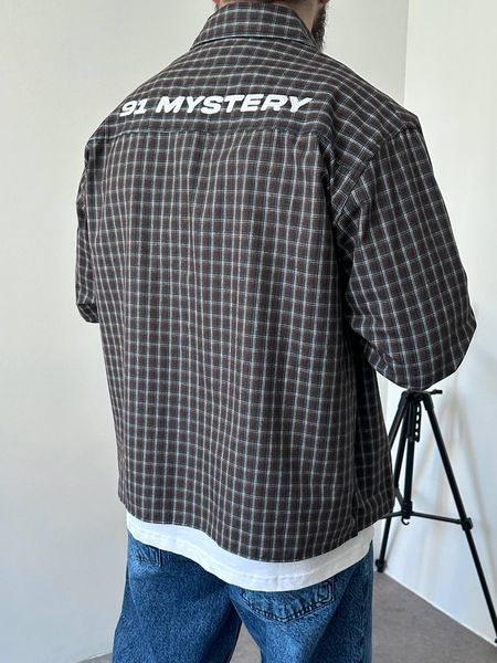 Мужская oversize рубашка в клетку в коричневом цвете vm913-S фото