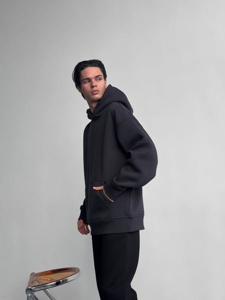 Мужское oversize худи на флисе в графитовом цвете rd418 фото