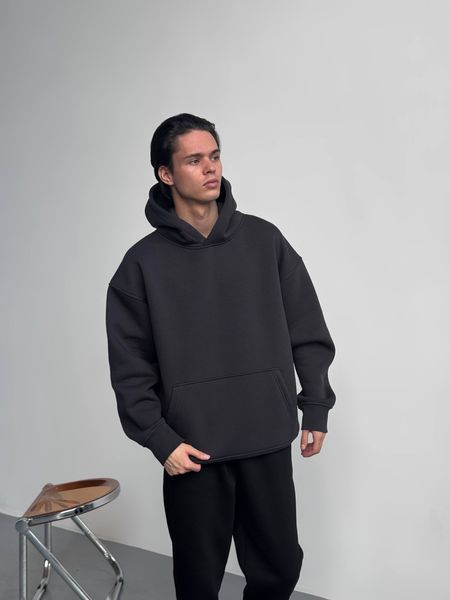 Мужское oversize худи на флисе в графитовом цвете rd418 фото