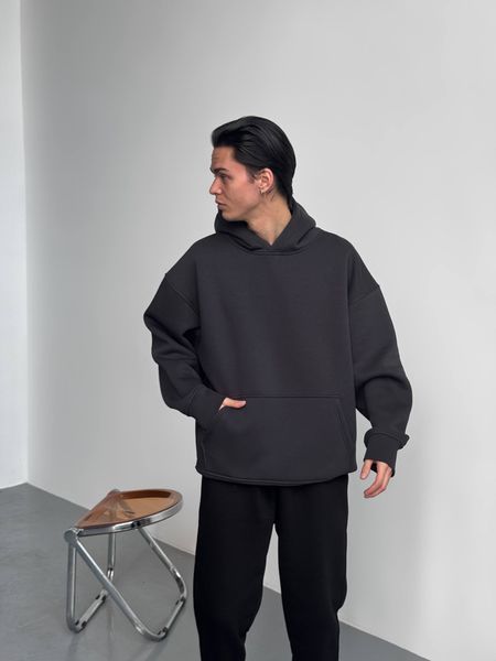 Мужское oversize худи на флисе в графитовом цвете rd418 фото