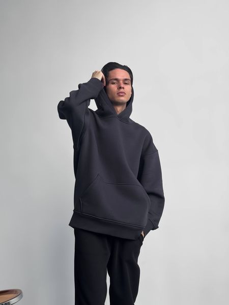 Мужское oversize худи на флисе в графитовом цвете rd418 фото