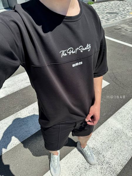 Чоловічий oversize костюм футболка + шорти у чорному кольорі нф1848 фото