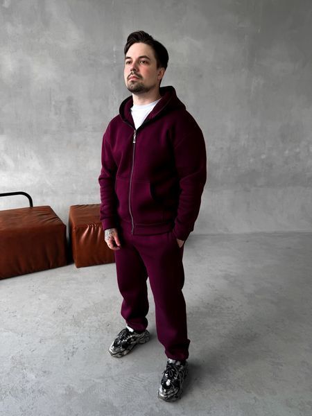 Чоловічий oversize спортивний костюм у бордовому кольорі kos28 фото