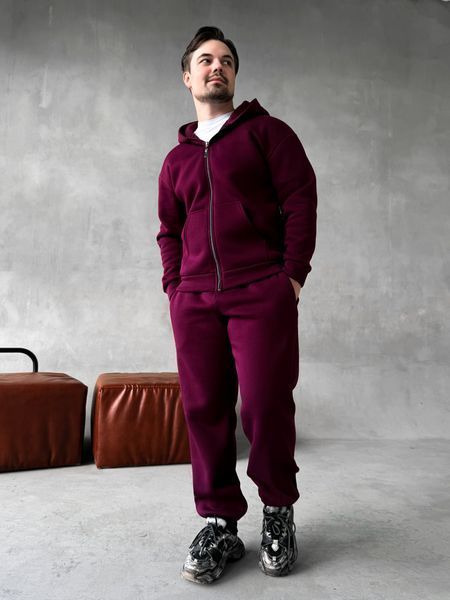 Чоловічий oversize спортивний костюм у бордовому кольорі kos28 фото
