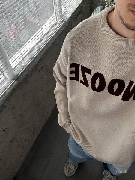 Мужской oversize свитшот с надписью в бежевом цвете sno6 фото