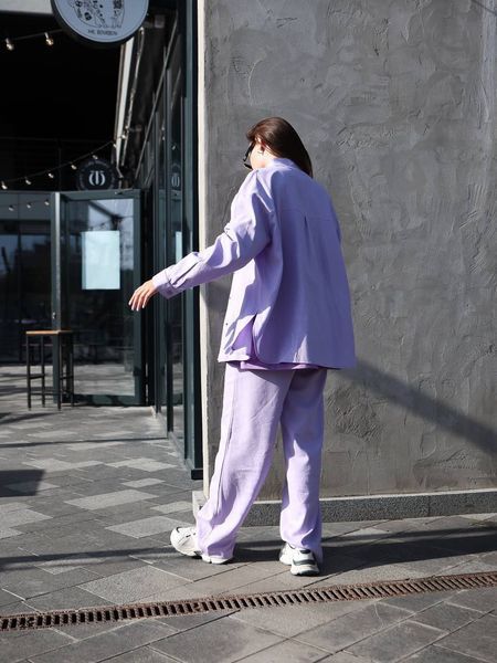Жіночий oversize комплект сорочка + штани у фіолетовому кольорі ri3 фото