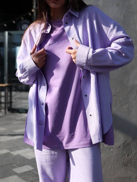 Жіночий oversize комплект сорочка + штани у фіолетовому кольорі ri3 фото