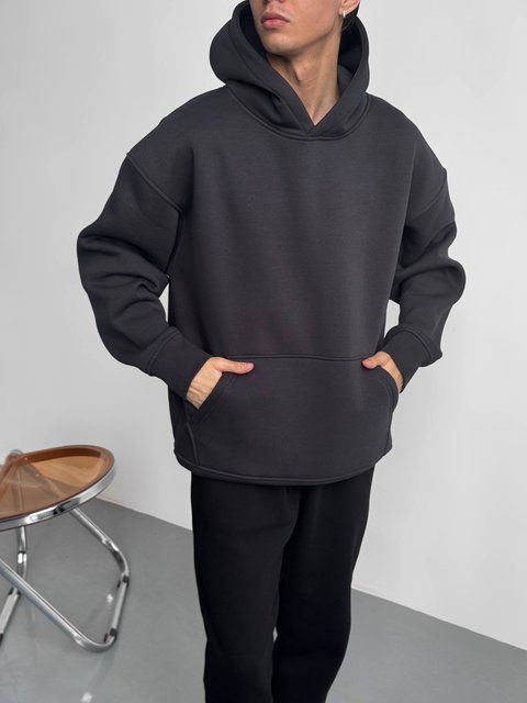 Мужское oversize худи на флисе в графитовом цвете rd418 фото