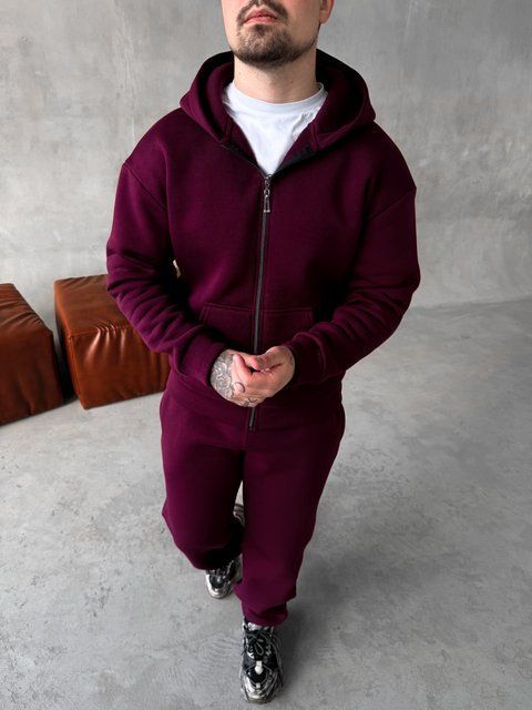 Мужской oversize спортивный костюм в бордовом цвете kos28 фото