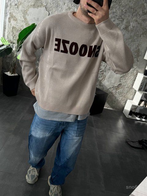Мужской oversize свитшот с надписью в бежевом цвете sno6 фото