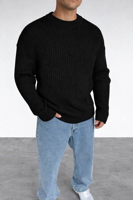 Чоловічий oversize светр у чорному кольорі a0148bl фото