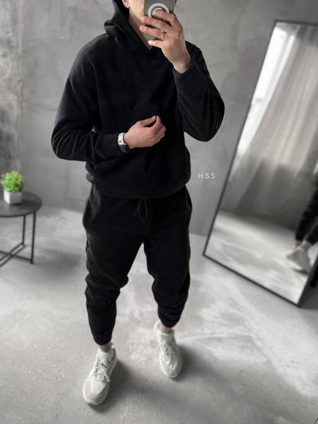 Мужской oversize флисовый костюм в черном цвете hs5 фото