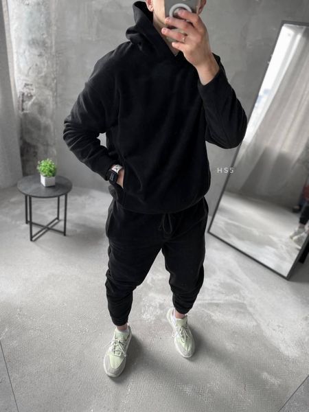 Мужской oversize флисовый костюм в черном цвете hs5 фото