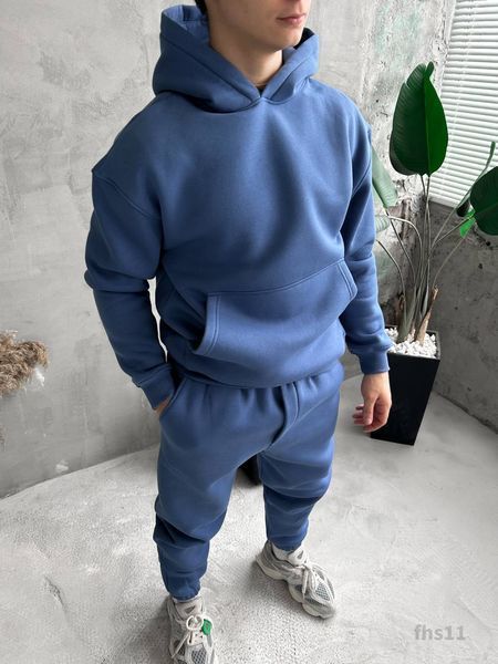Мужской oversize костюм худи+брюки в синем цвете fhs11 фото