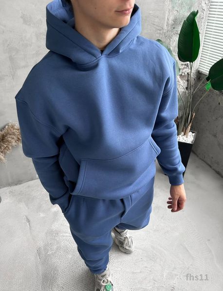 Мужской oversize костюм худи+брюки в синем цвете fhs11 фото