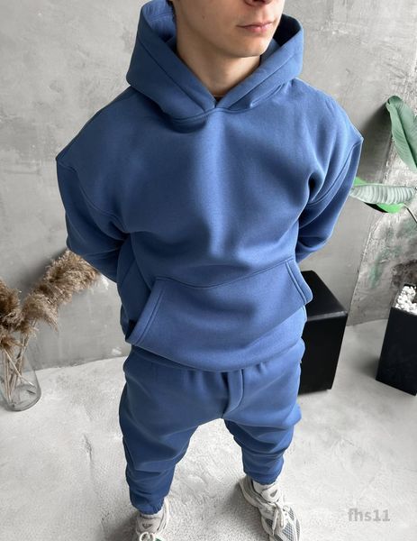 Мужской oversize костюм худи+брюки в синем цвете fhs11 фото