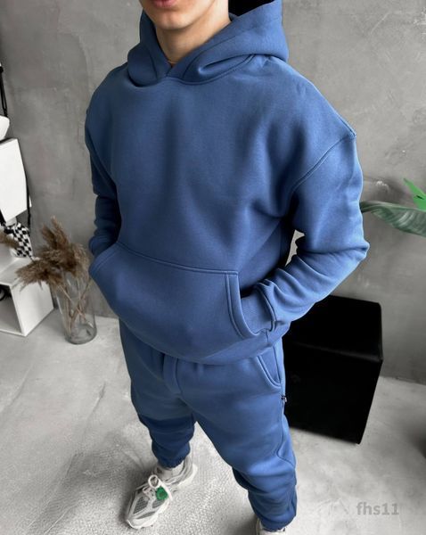 Мужской oversize костюм худи+брюки в синем цвете fhs11 фото