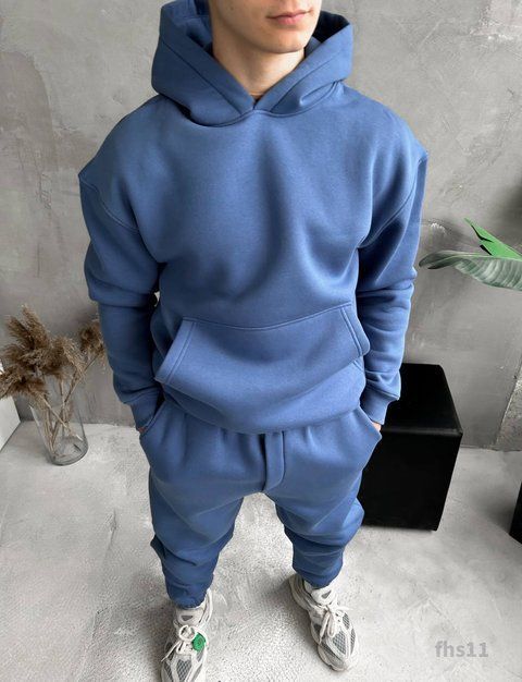 Мужской oversize костюм худи+брюки в синем цвете fhs11 фото