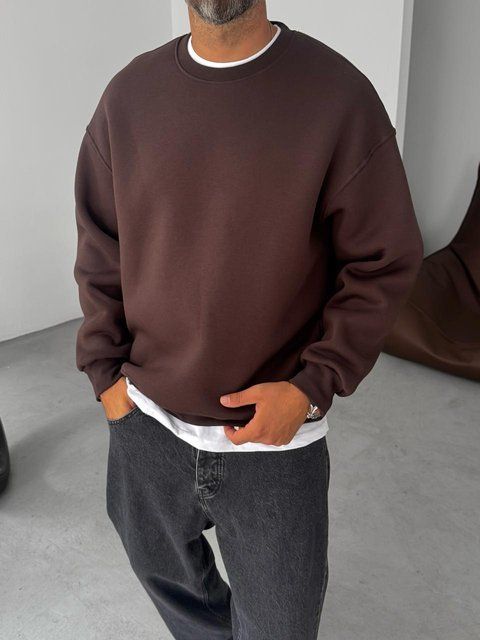 Чоловічий oversize світшот з начосом у коричневому кольорі a0141br фото