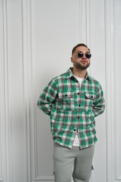 Мужская байковая oversize рубашка в зеленом цвете 123741200 фото