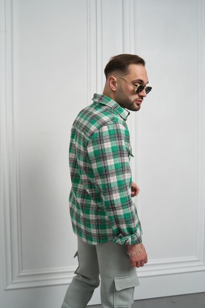 Мужская байковая oversize рубашка в зеленом цвете 123741200 фото