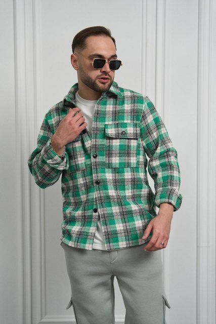 Мужская байковая oversize рубашка в зеленом цвете 123741200 фото
