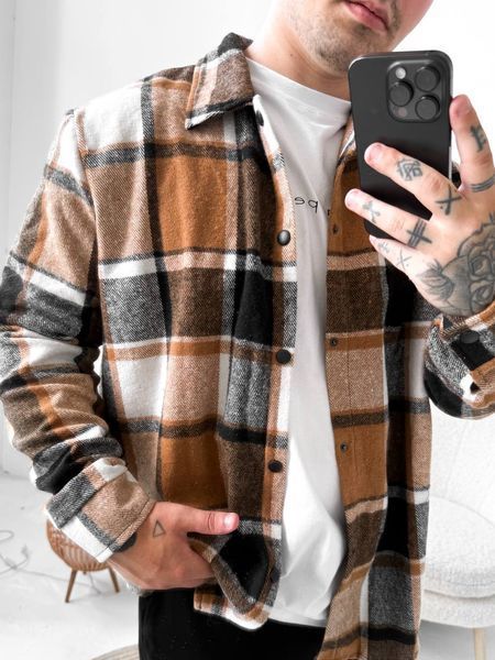 Мужская oversize рубашка в оранжевом цвете kl27 фото