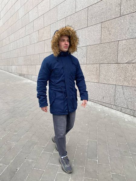 Мужская парка на овчине в темно-синем цвете bk2247 фото