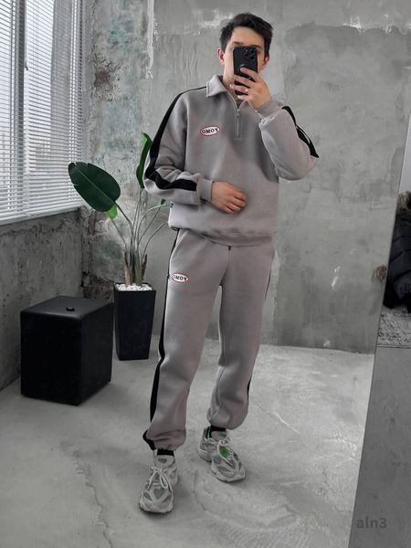 Чоловічий oversize костюм на флісі у сірому кольорі aln3k фото