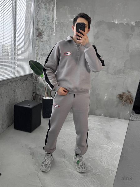 Чоловічий oversize костюм на флісі у сірому кольорі aln3k фото