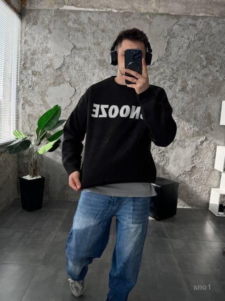 Мужской oversize свитшот с надписью в черном цвете sno1 фото