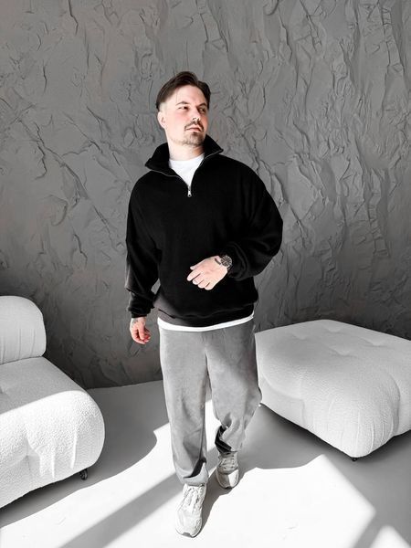 Мужской oversize свитер на молнии в черном цвете sz2 фото